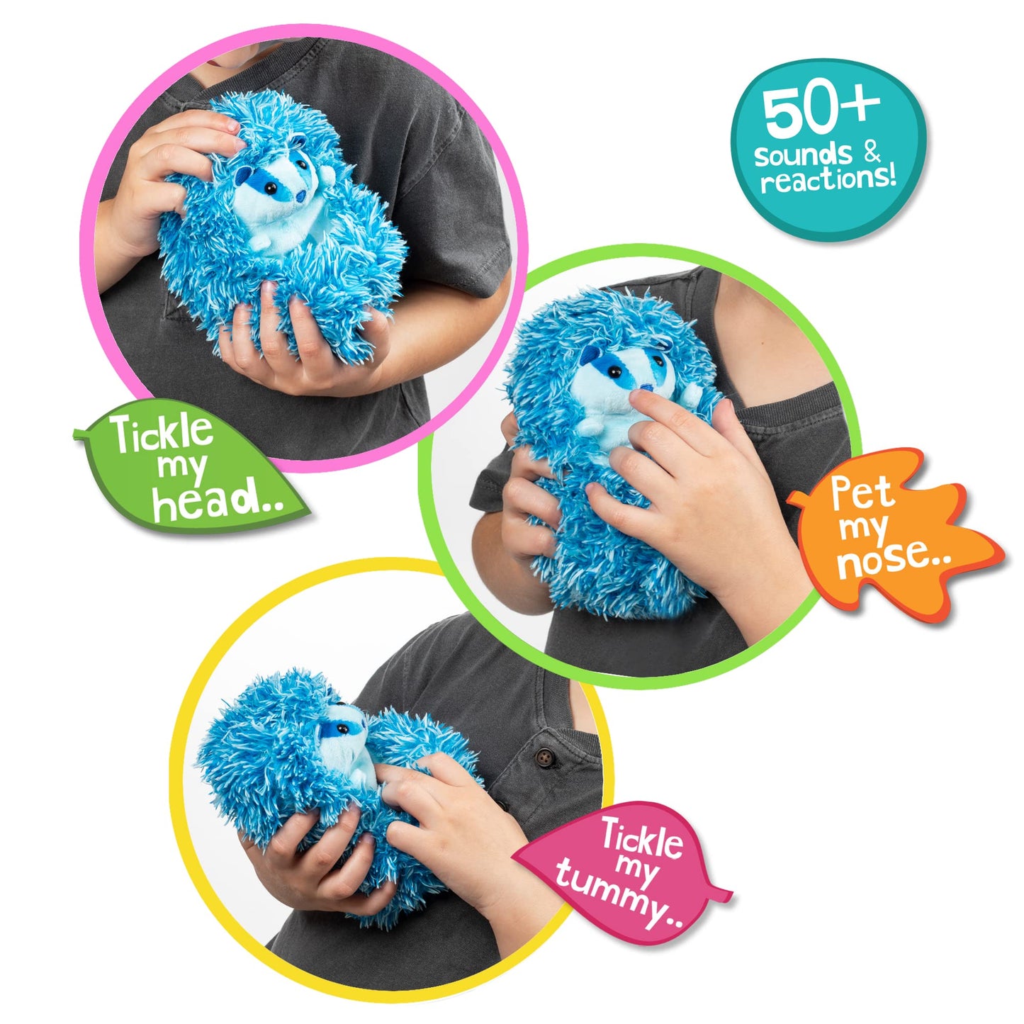 Curlimals - Blue The Badger - Interactive, Animated, Talking, Giggling Toy Pet, Over 50 Sounds, 5 Plush - New 2023 - Best Birthd