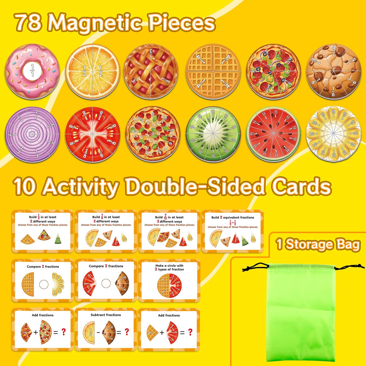 Aizweb Magnetic Fraction Tiles & Circles, Bars,Math Manipulatives, Fraction Manipulatives For 2Nd, 3Rd, 4Th, 5Th Grade Elementary Teachers Classroom Whiteboard Teaching Homeschool Supplies