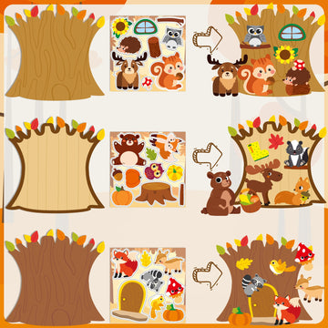 Cy2Side 12 Sets Fall Woodland Animal Scene Sticker Art Craft For Kids, Make A Fall Woodland Scene With Fox Pumpkin Sticker, Diy Autumn Party Games For School Classroom Activities
