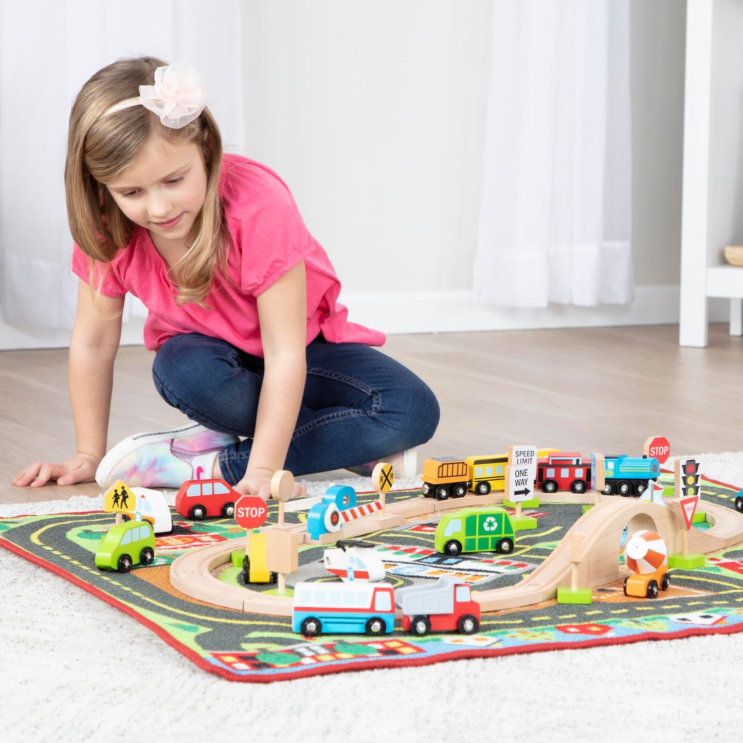 Melissa & Doug Deluxe Multi Vehicle Activity Rug - Multi, Model 96154, Wood Material
