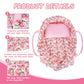 Rakki Dolli Doll Carry Cot Set, Sweet Dreams Soft Bassinet Doll Carrier Includes 1 Cot And 1 Pillow, Pink Flower Doll Bassinet,