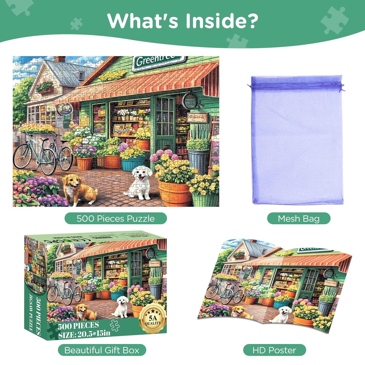 Jigsaw Puzzles for mature-themeds 500 Pieces  Puppy Flower Shop Puzzles 500 Pieces  Challenging Yet Relaxing Jigsaw Puzzle Game for mature-themeds  Glossy Sturdy Vibrant Puzzle Great Gift for Family Friends