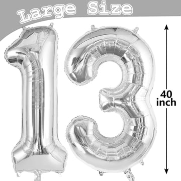 Silver 13 Balloon Numbers, Large 13 Or 31 Foil Balloons, Big Number Balloons 40 Inch For 13Th / 31St Birthday Party And Annivers