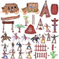 Fun Little Toys 61 Pcs Wild West Cowboys And Indians Plastic Figures Toys, Toy Soldiers For Kids, Wild West Figure Playset With Horse, Tent, Army Men Boy'S War Game, Educational Toys, Birthday Gift