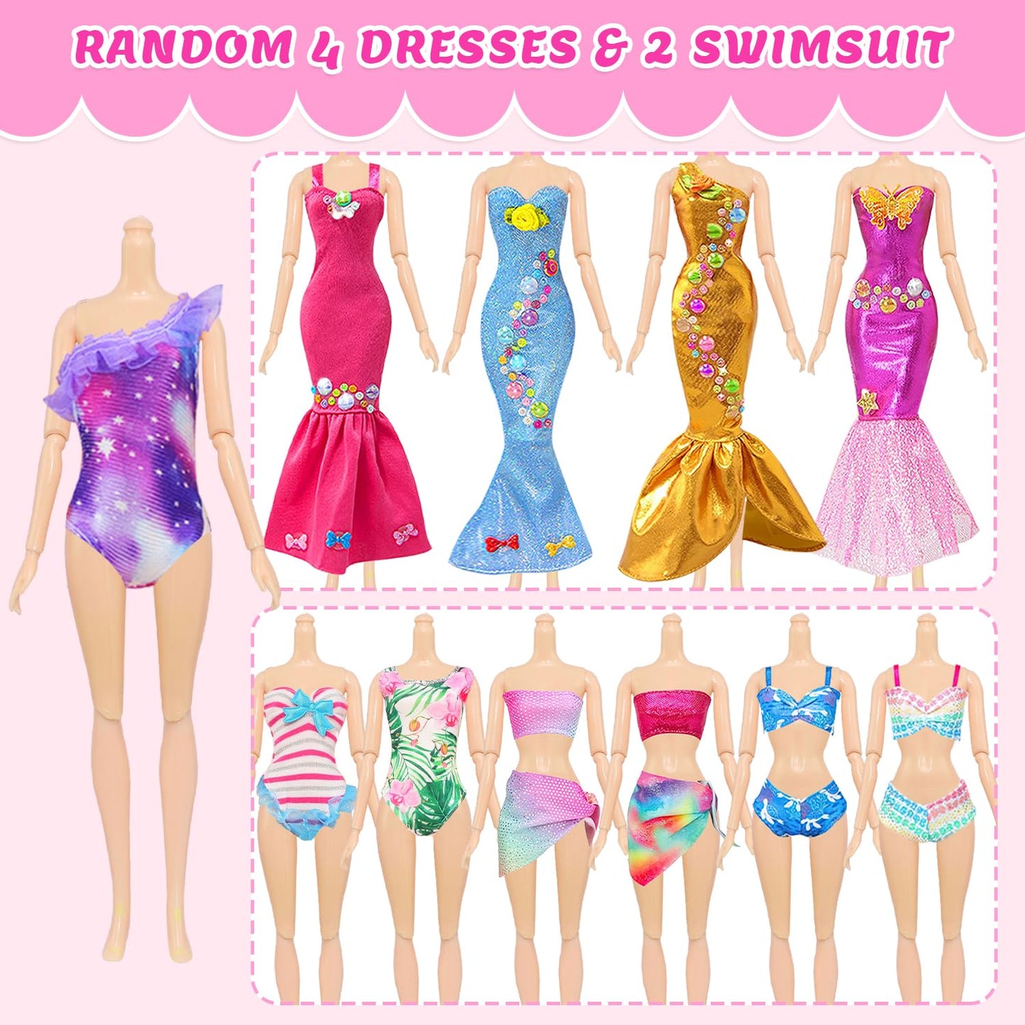 75 Pcs Doll Clothes and Accessories Gift Box Package 5 Wedding Gowns 4 Evening Dresses 8 Fashion Dresses 3 Set Casual Outfit  2 Swimsuit 30 Hanger 10 Shoes 10 Accessories Toys for Girls Kid Gift