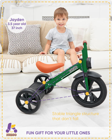 KRIDDO Kids Tricycles Age 2 Years to 5 Years, 12 Inch Puncture Free Rubber Wheel w Front Light, Adjustable Seat Height, Gift Tod