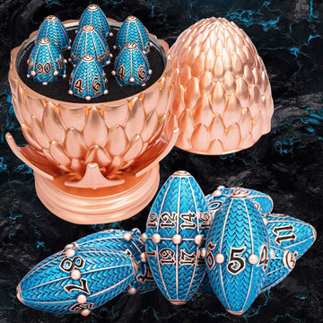 ARUOHHA DND Metal Dice Copper Blue Dragon Egg Dice with Rotating Dragon Egg Shell, Dungeons and Dragons Role Playing Game RPG D&