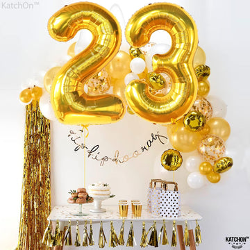 Katchon, Gold 23 Balloon Numbers - Big, 40 Inch | 23 Gold Balloons For 23 Birthday Decorations For Men | 23 Birthday Decorations | 23 Balloon Numbers For 23Rd Birthday Decorations For Men