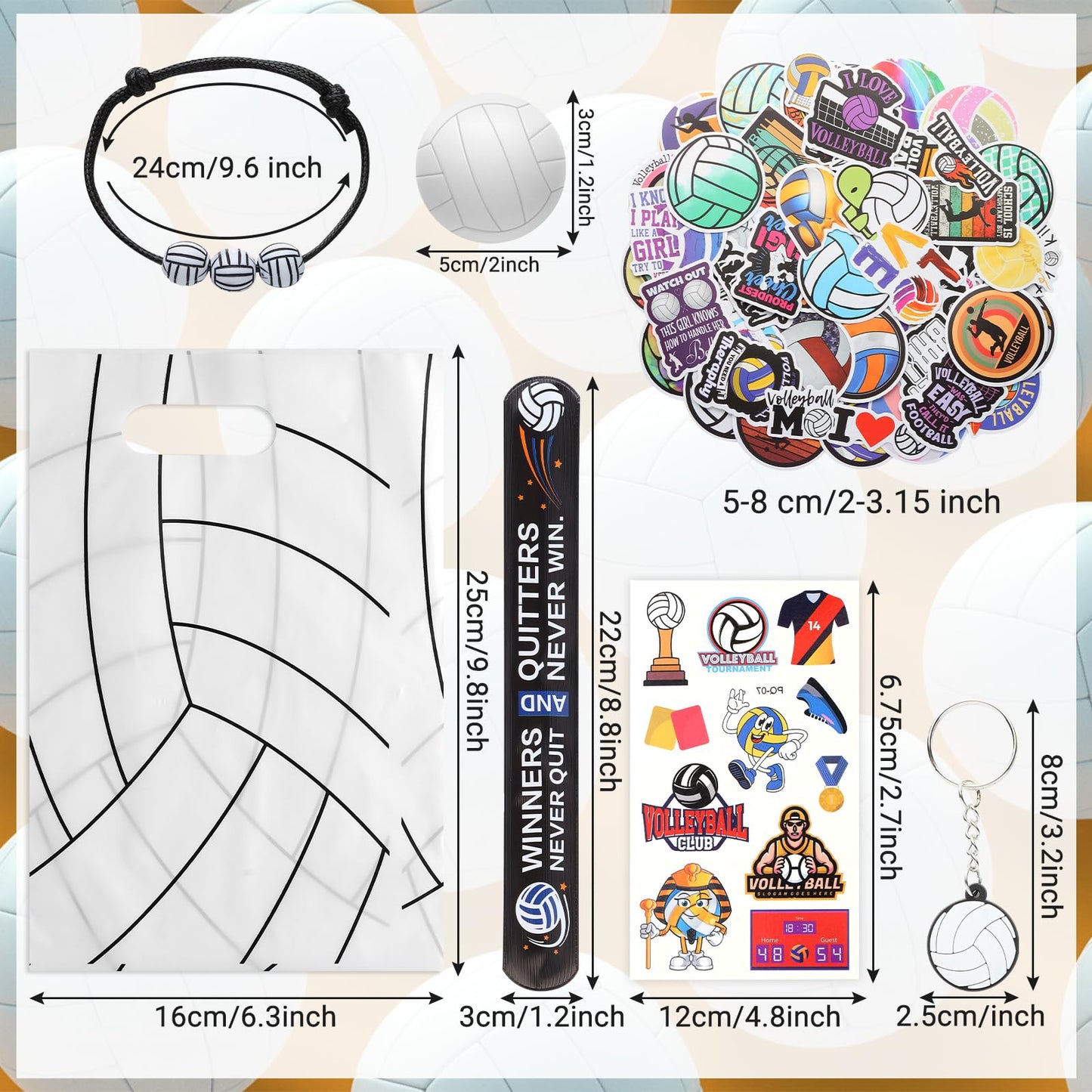 Kolewo4ever 295 Pieces Volleyball Party Favors Supplies Set Bulk Volleyball Goodie Bag Fillers for Sport Party Gifts Bags (Volle