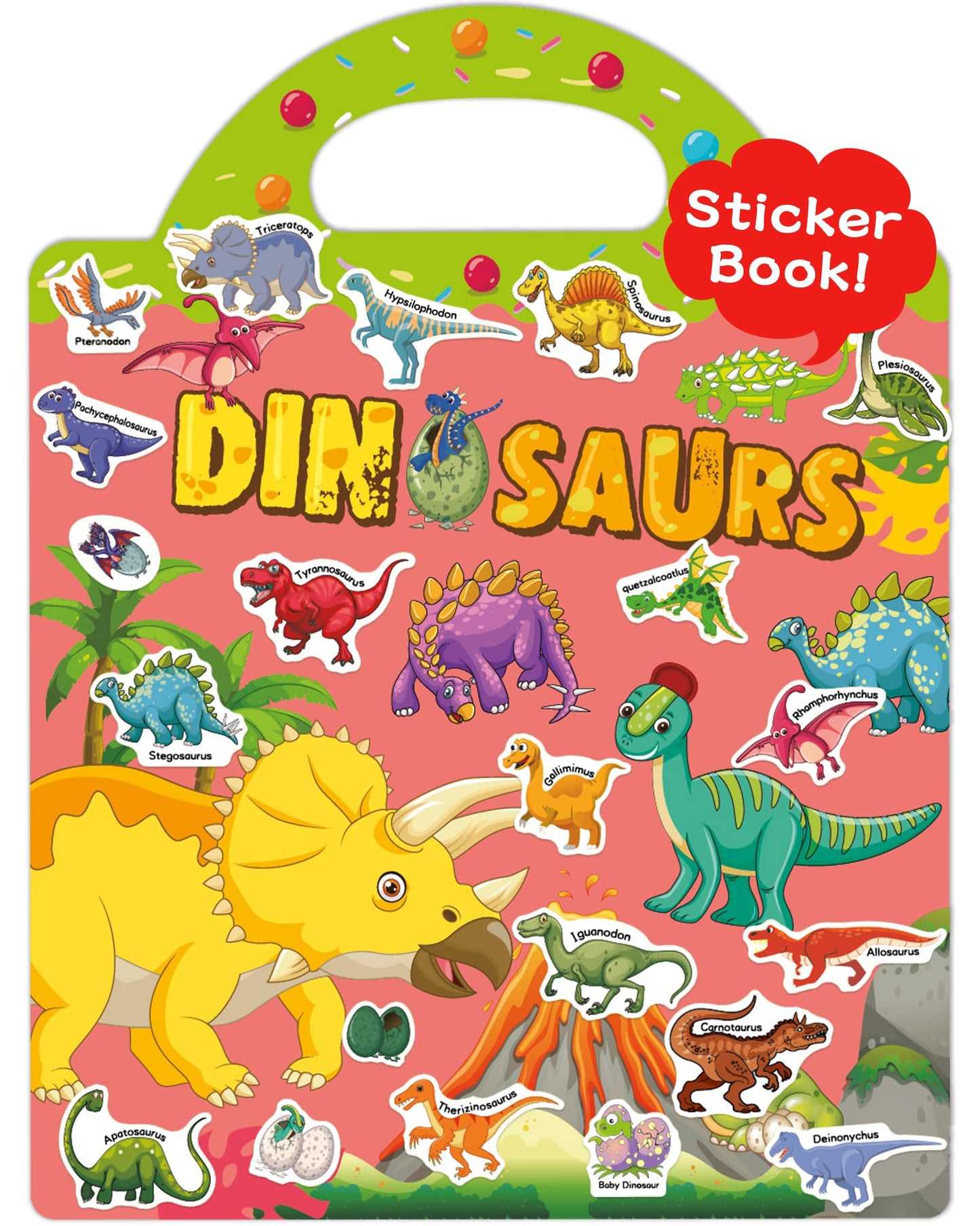 Benresive Reusable Sticker Book For Toddlers 2-4 Years, Fun Travel Stickers For Kids, Waterproof Sticker Books For Toddlers 1-3, Crafts Activities For Todddlers 1-3 2-4 3-5 - Dinosaurs