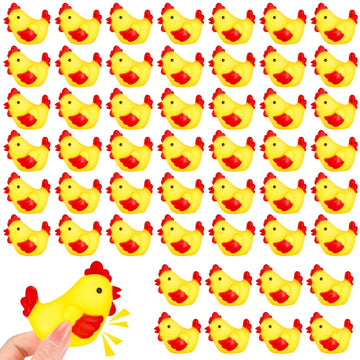 Silipull 100 Pcs Yellow Rubber Chicken Squeak Mini Rubber Chicks Squeezable Squeaky Toy Chicken Noisemaker For Shower Bath Birth