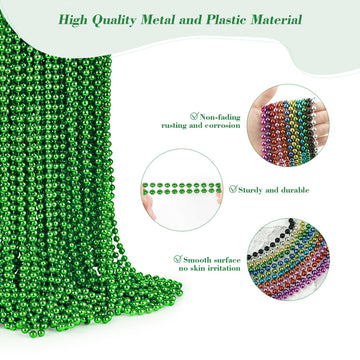 YAXINRUI 24 PCS St. Patricks Day Necklaces, Green Mardi Gras Christmas Bead Necklaces, 33'' St. Patrick's Day Green Beads St. Pa