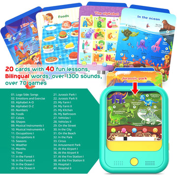 Kids Learning Tablet Educational Learning Pad For Toddlers 2-5 To Learn Alphabets, Numbers, Foods, Time, Music, Vehicles,Jurassi