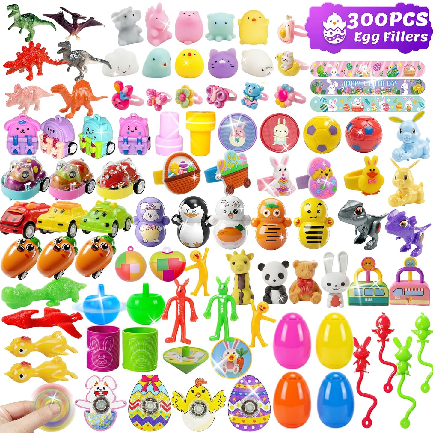 SQZUWIT 300 Pcs Easter Egg Fillers Basket Stuffers Essentials, Small Miny Toys Bulk Assortment Gift for Kids Girls Boys Party Fa