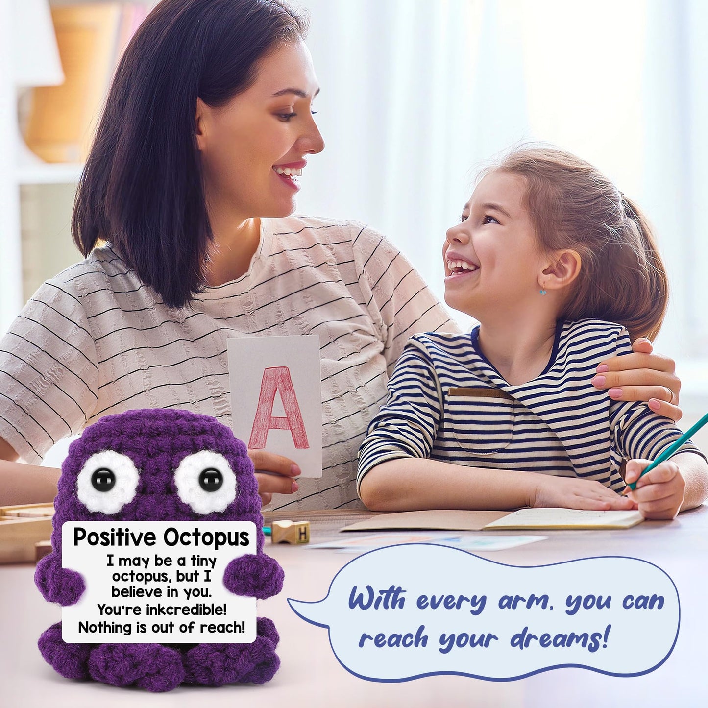 Inspirational Positive Crochet Animals Octopus Gifts Valentines Day Gifts for Kids Her Handmade Emotional Cheer Up Support Menta