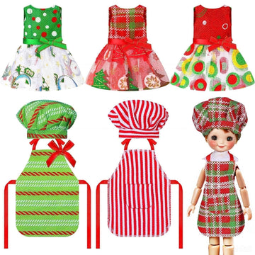 6 Pieces Santa Clothing Elf Dance Skirt Set Christmas Elf Skirts For Christmas Doll Holiday Decorations (Not Include Doll)(Modern Style)