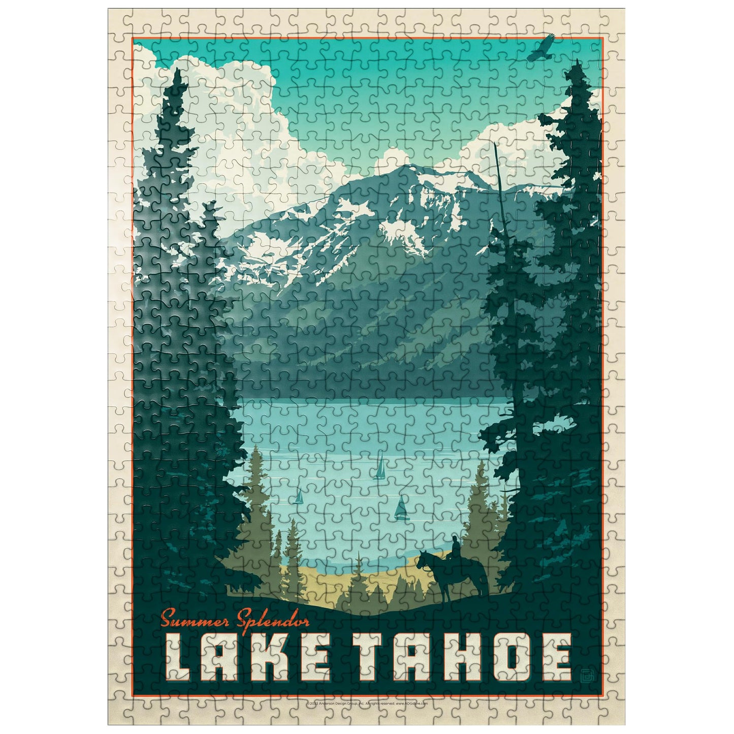MyPuzzle Lake Tahoe: Tahoe Summer  Vintage Poster - enhanced 500 Piece Jigsaw Puzzle for mature-themeds