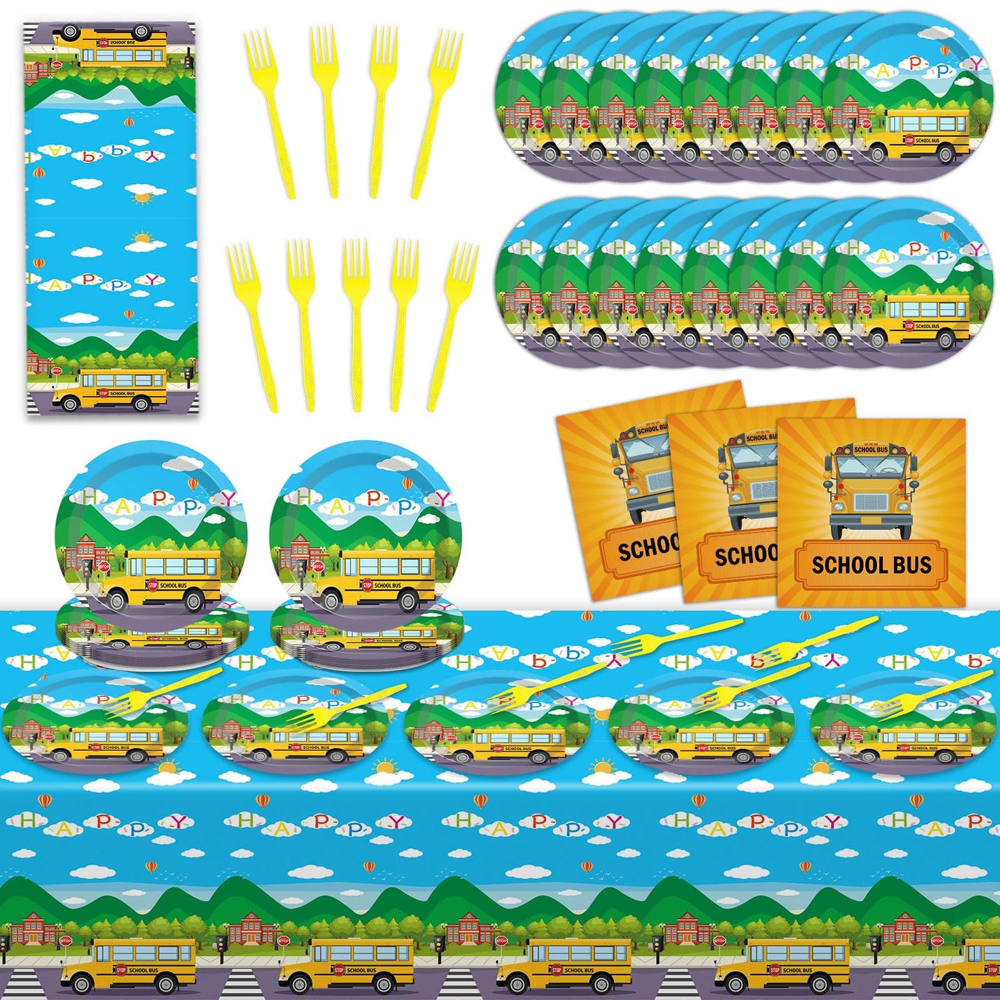 School Bus Birthday Party Supplies Back To School Decorations School Bus Theme Party Tableware Includes Plates Napkins Fork And