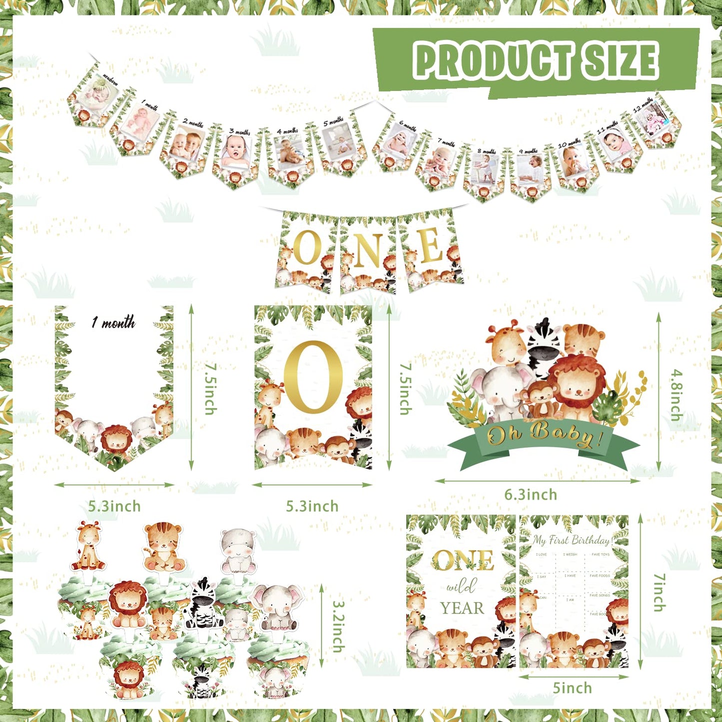 Wild One Party Decorations, 150 Pcs Jungle Animal Party Supplies Decor For Boy Girl Birthdays With Banners Cake Topper Cupcake T