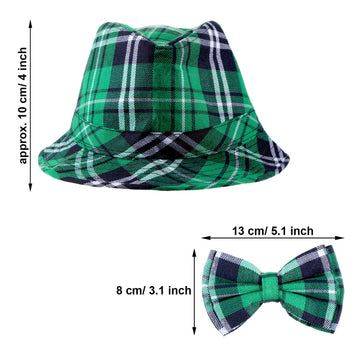 Zhanmai St. Patricks Day Hat Green Plaid and Bow Green Cowboy Top Hat Mardi Gras Irish Party Accessory Set for Men Women Suppli