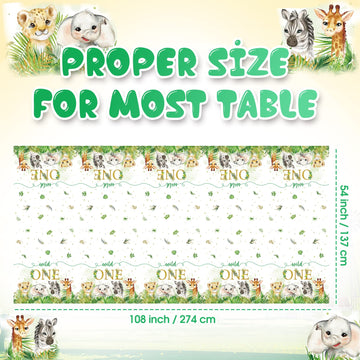 Newwiee 3 Pack Wild One Party Decor Safari Birthday Tablecloths Jungle Theme Party Supplies Wild Animal Table Cover Rectangle Ta
