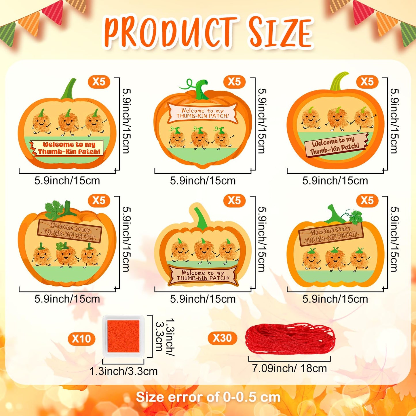 Lineshading 30 Sets Pumpkin Thumbprint Patch Craft for Kids Create Your Own Thanksgiving Pumpkins Welcome to My Thumb-Kin Patch