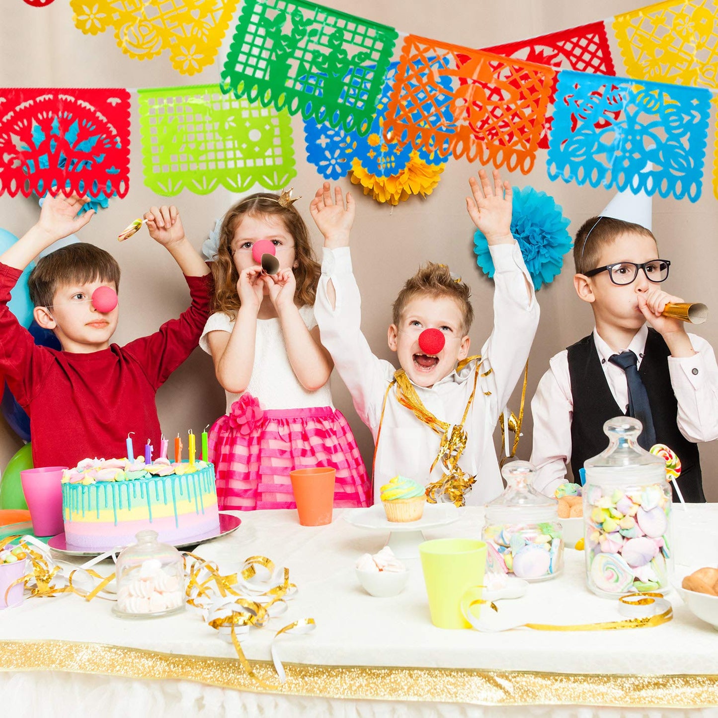 Zhanmai 5 Packs Mexican Party Banners, Papel Picado Banner Set, 10 Patterns, 80 ft, Plastic, Rectangular, Multi Colored, Fiesta,