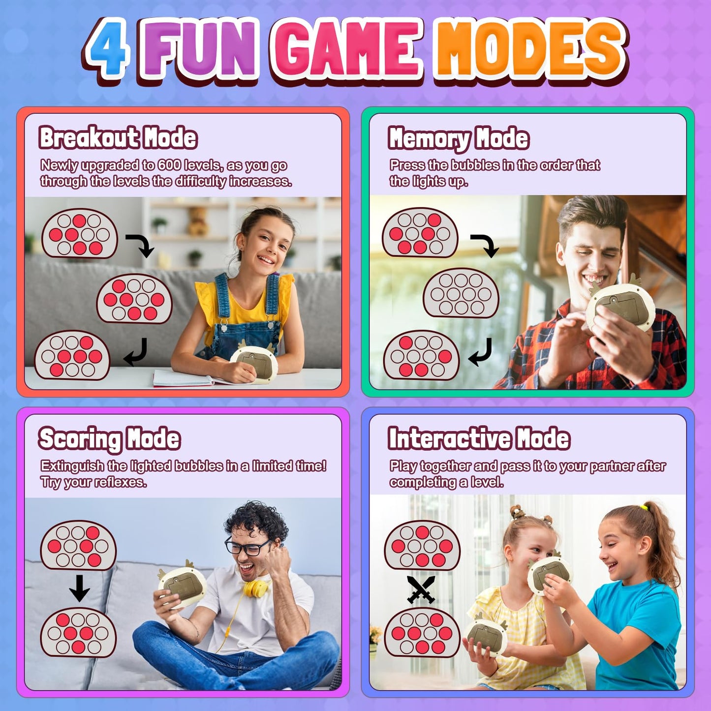 Thinhous Fast Push Game Handheld Toy - Electric Fidget Pop Game Sensory Light Up Toys With Music, Quick Push Bubble Games Birthd