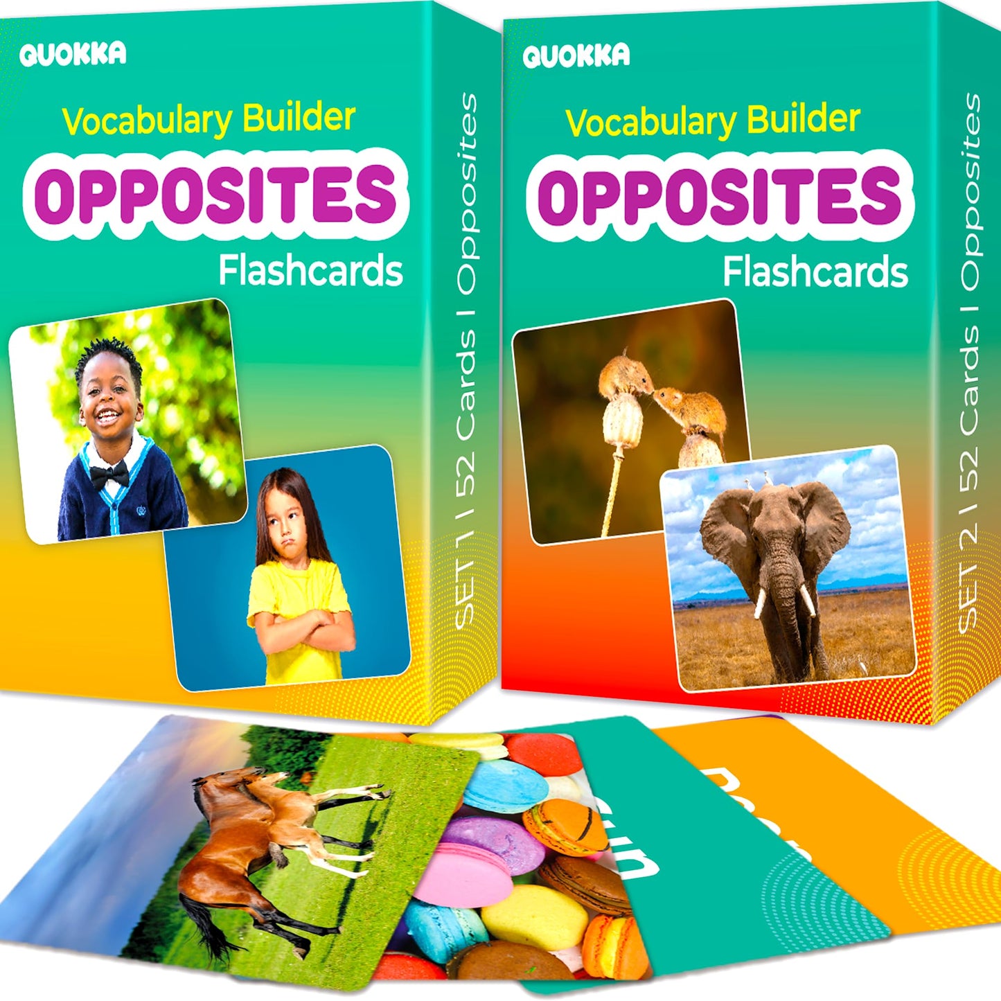 QUOKKA 104 Opposites Vocabulary Flash Cards with Realistic Images for Pre-K and Kindergarten - Perfect for Teachers, Parents, an