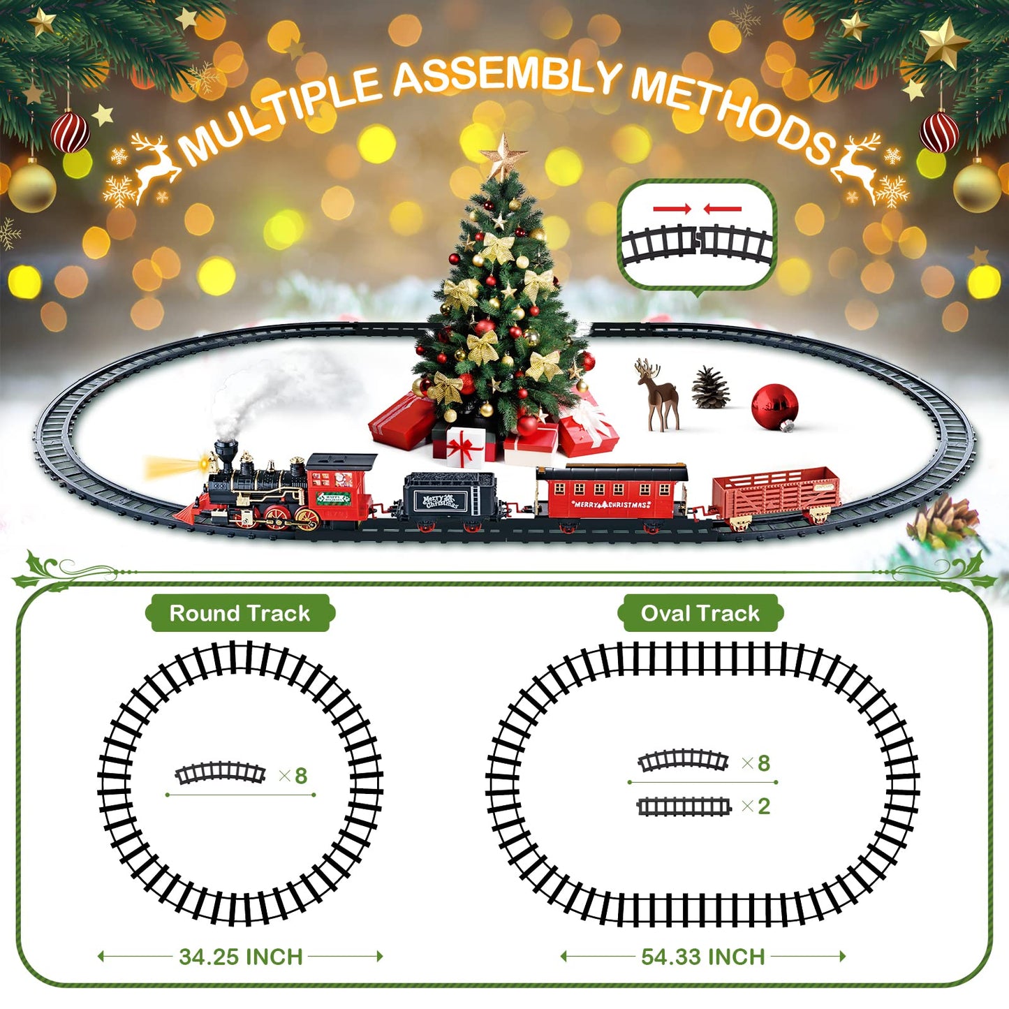 Shemira Christmas Train Set, Train Toys For Boys Girls,Toy Train With Light Smoke And Sound,Steam Train Set For Around Christmas