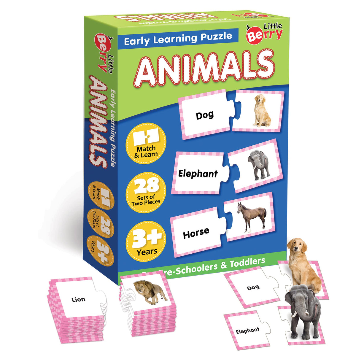 Little Berry Animals Early Learning Puzzle For Kids | 42 Thick Puzzle Pieces, 21 SelfCorrecting 2Piece Jigsaw Puzzles | 4 In 1