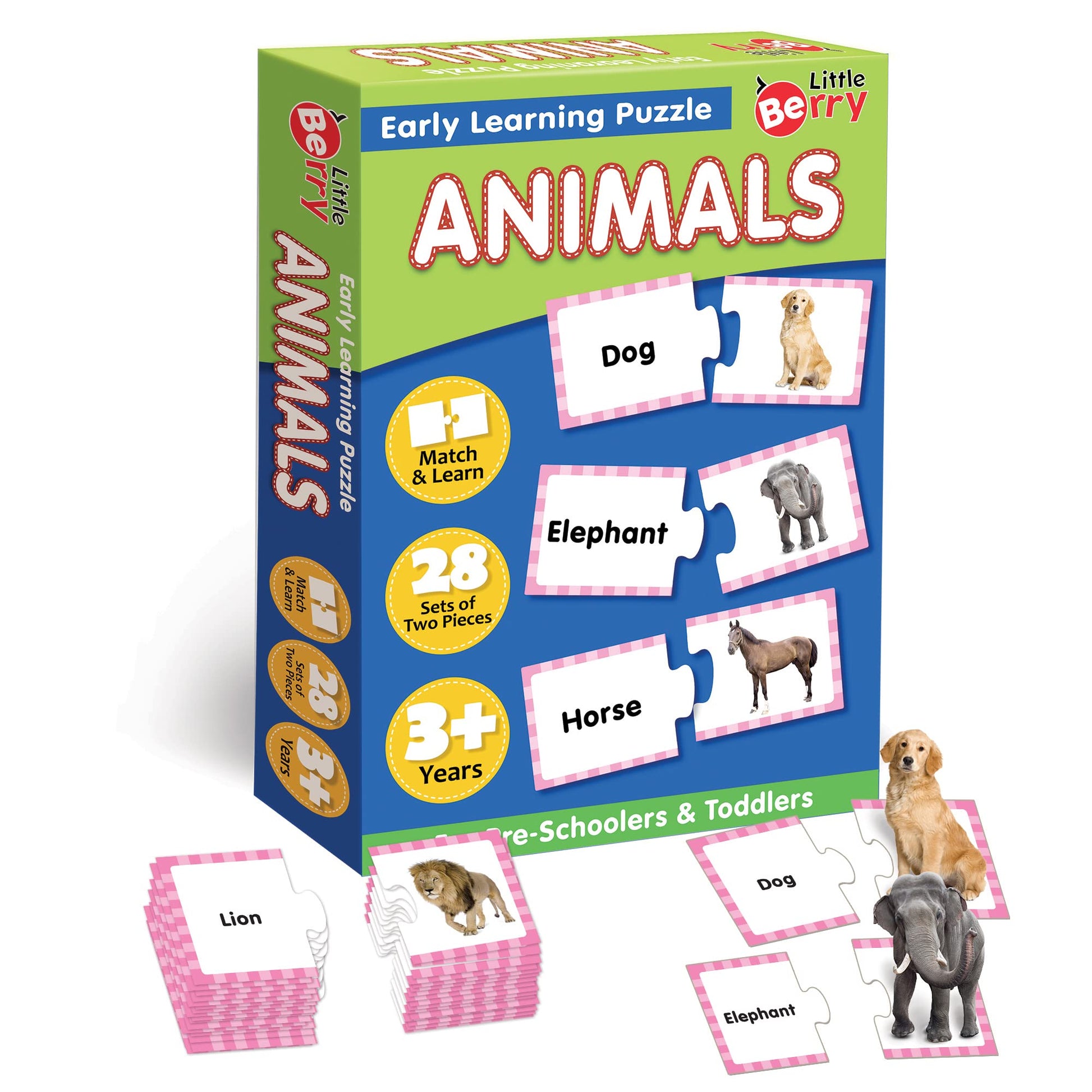 Little Berry Animals Early Learning Puzzle For Kids | 42 Thick Puzzle Pieces, 21 SelfCorrecting 2Piece Jigsaw Puzzles | 4 In 1