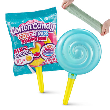 Oosh Slime Cotton Candy Color Mix Surprise By Zuru (Yellow Handle Blue Slime) Scented Fluffy, Soft And Stretchy Slime, Non-Stick Blue Lolipop And Yellow Handle