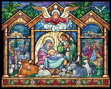 Vermont Christmas Company 1000 Piece Stained Glass Nativity Puzzle - Soft Colorful Shades, Model VC135, Puzzle Board Material