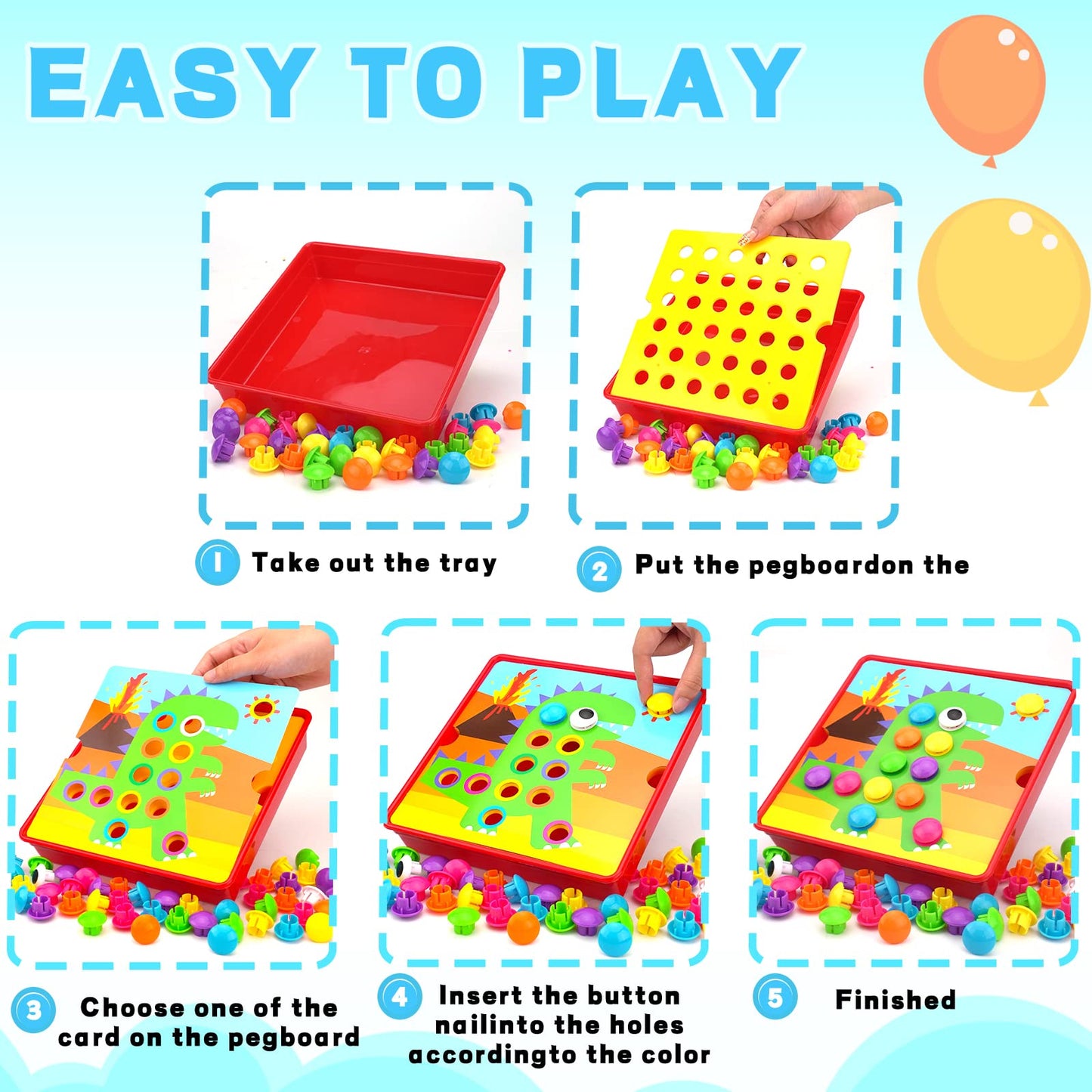 Aluabi Button Art Toys For Toddlers, Crafts For Toddler Toys Age 3-5, Early Learning Educational Toys, Color Matching Puzzle, Fi