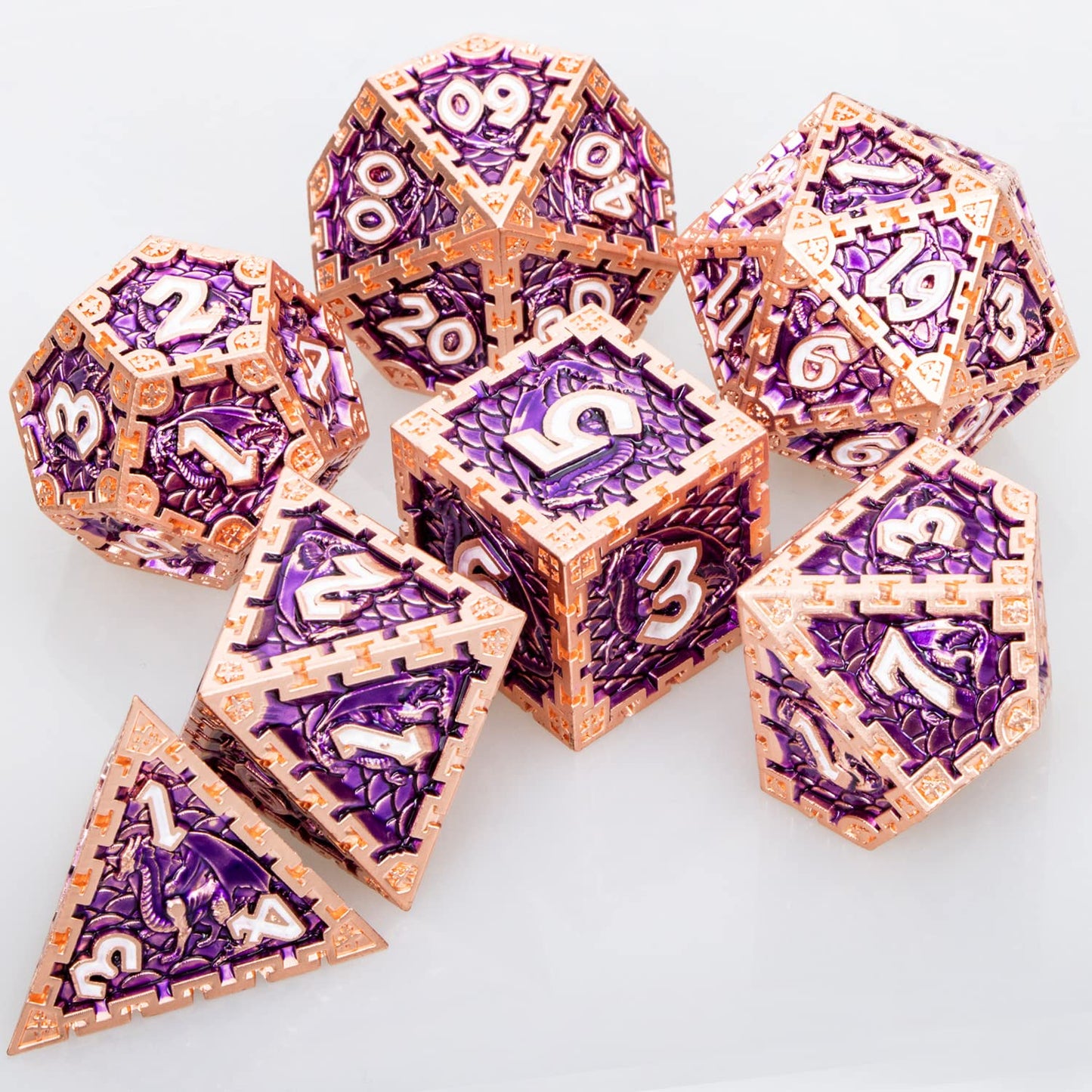 ARUOHHA DND Metal Dice Set Purple Dungeons and Dragons Dice with Gift Box,Handmade D and D Dice Dragon Design Polyhedral Dice Ro