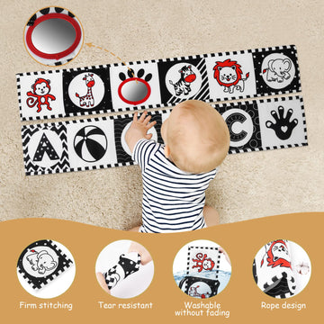 Vicloon Black And White High Contrast Baby Toys, 0-6 6-12 Months Soft Baby Book,Infant Tummy Time Toys,Baby Cloth Activity Crinkle Folding Educational Activity Cloth Book Suitable For Boys Girls