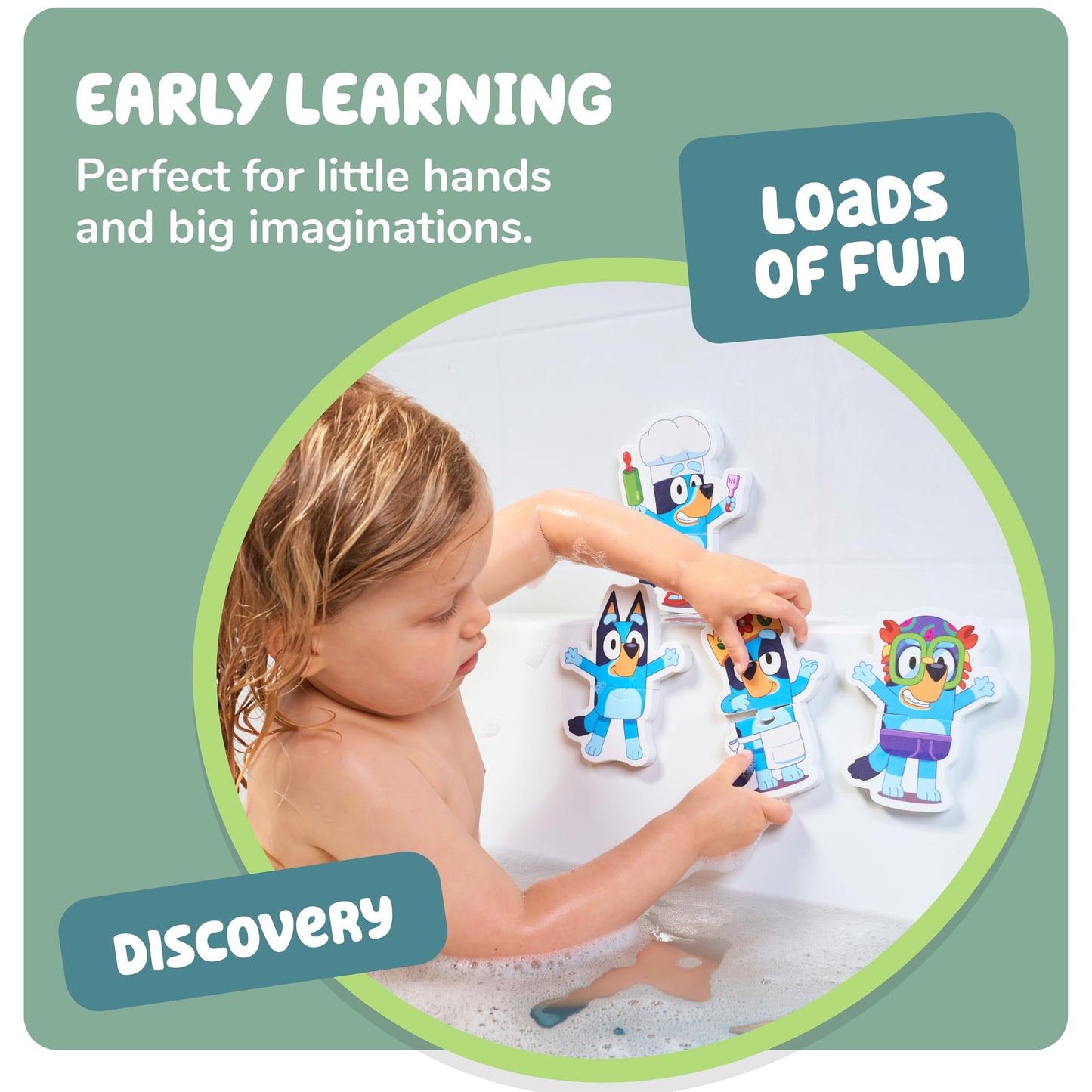 Tomy Toomies Bluey Bath Puzzle - Mix And Match Bluey Puzzle - Foam Toddler Bath Toys - Includes Mesh Bag Bath Toy Storage With S