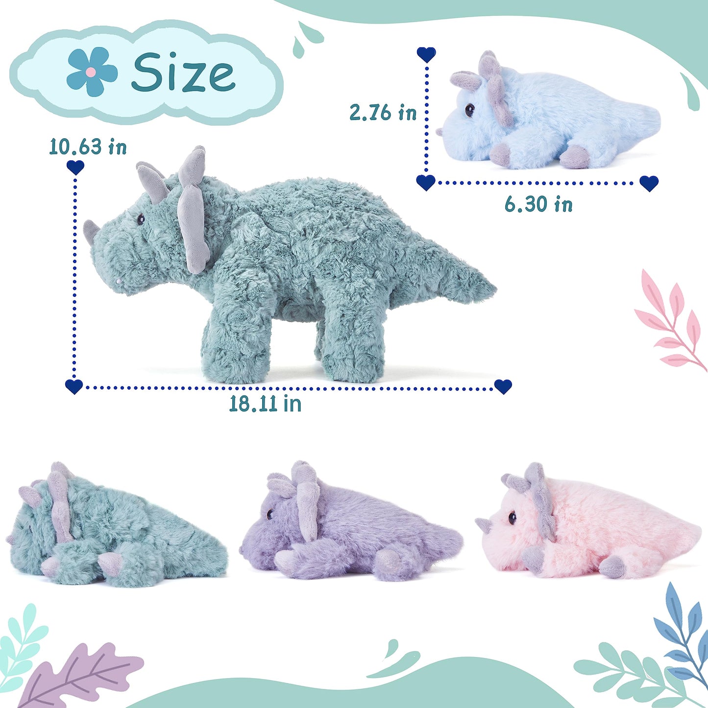 EARTHSOUND Triceratops Stuffed Animal - 18" Plush Mommy & Baby Toy, Soft Polyester, Perfect Gift for Kids