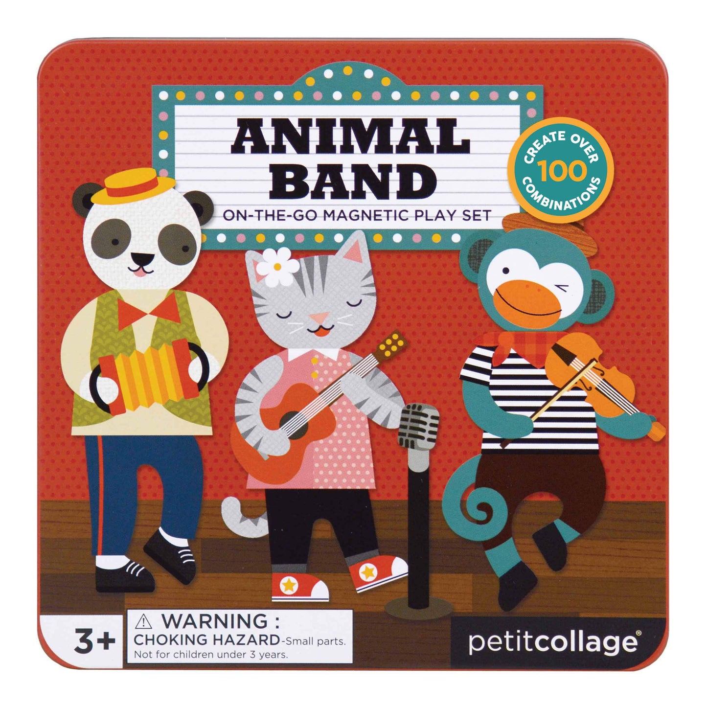Petit Collage Animal Band Magnetic Play Set - 27 Piece Mix & Match Game for Kids, Ideal Travel Activity, PTC227