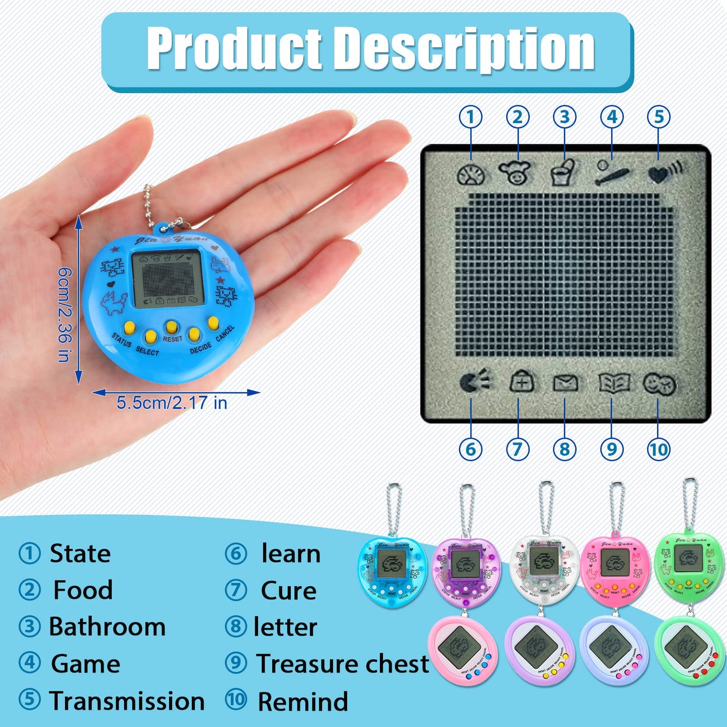 Jerify 36 Pieces Virtual Electronic Digital Pet Toys Retro Handheld Game Nostalgic 90S Toy With Key Chain For Boys Girls