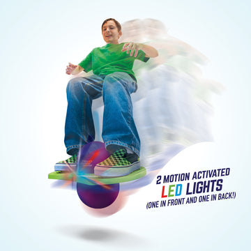 Geospace Original Led Air Pogo Jumper Deluxe With Motion-Activated Lights, Indoor Or Outdoor Trick Bounce Board For Boys, Girls, Teens Ages 6+ Or Up To 160 Lbs, Pump Included (Purple/Green)