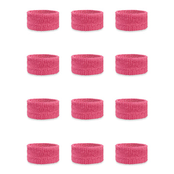 Couver Kids Children 1 Inch - Bright Pink Cotton Terry Cloth Wristband for School, Church, YMCA Activities or evens(6 Pair)