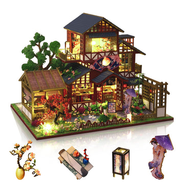 GuDoQi DIY Miniature Dollhouse Kit  1:24 Scale Tiny House kit with Music Plant DIY Craft Kits  Model Craft Kits for mature-themed to Build  Great Handmade Craft Gift for Birthday  Japanese Villa Courtyard