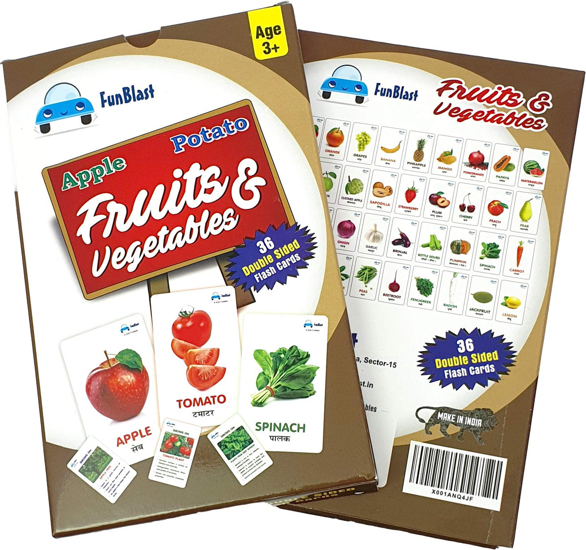 Funblast Fruits & Vegetables Flash Card, Pack Of 36 Double Sided Flash Card For Kids Multicolor