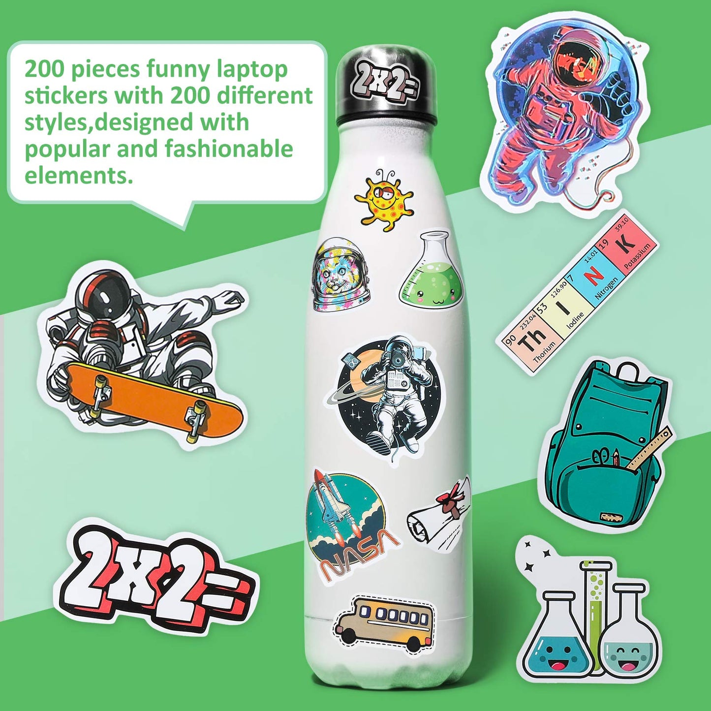 Zonon 200 Pieces Student Science Laboratory Stickers And Astronaut Space Sticker Set For Laptop Water Bottle Guitar Skateboard, Teens Kids Personalized Decals