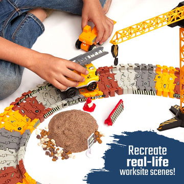 Jitterygit Construction Race Track Site Toy - Including Sandbox Vehicles, Trucks, Excavator, Bulldozer, Dump Truck, Crane - Birthday Gift For Kids, Boys, Girls, Toddlers For Ages 3 4 5 6 7 8 Year Old