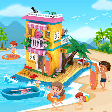Hogokids Beach House Building Set - Seaside Villa Building Toys Friends Vacation Hut Construction Blocks 586Pcs Cottage Playset Birthday For Kids Girls Boys Age 6 7 8 9 10 11 12 Years