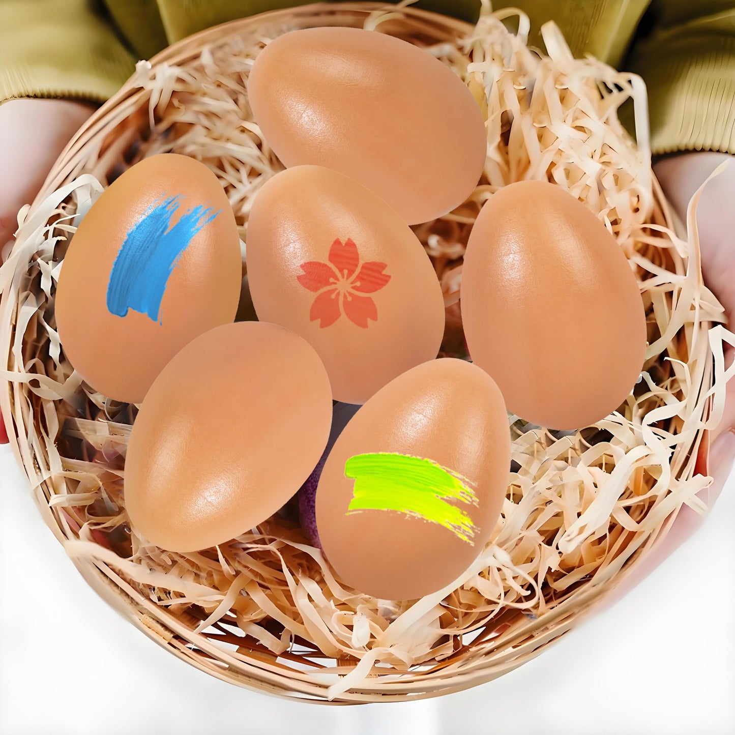 Wooden Easter Eggs,Boxed Wooden Dummy Eggs 6Pcs(Brown)