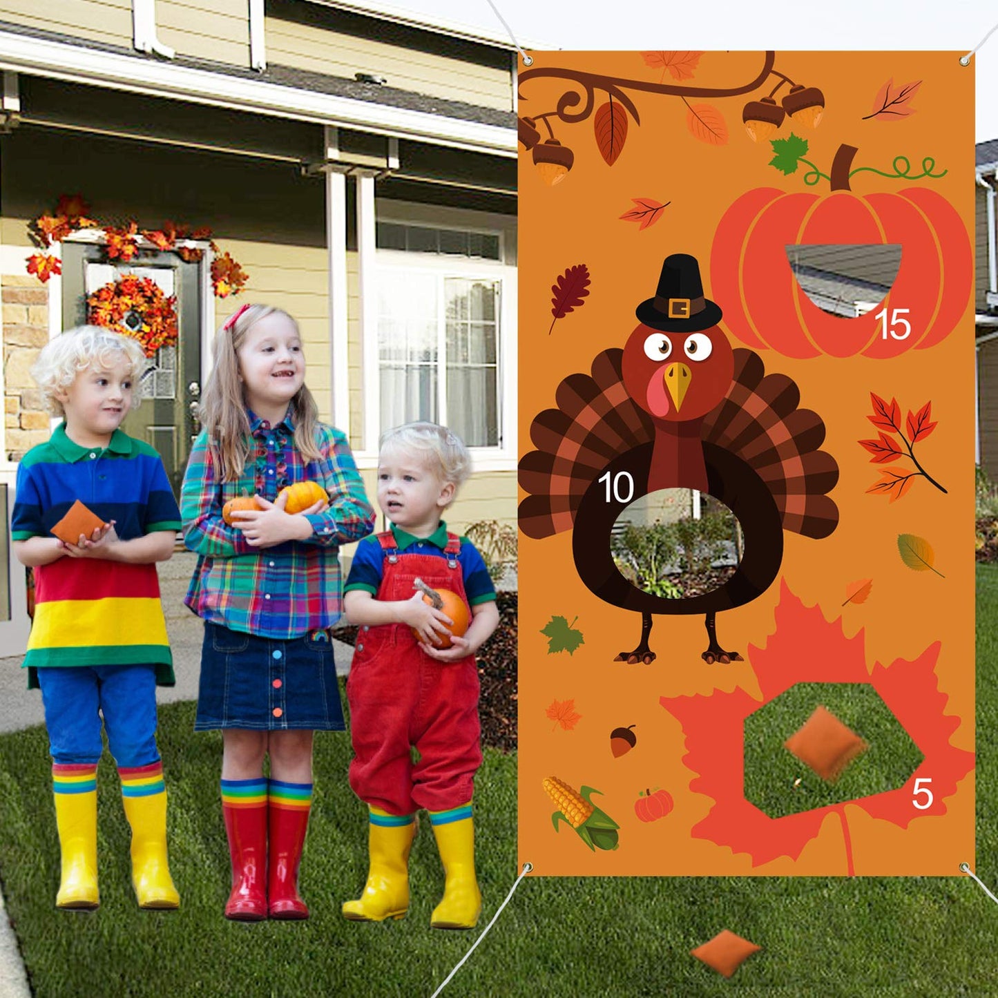 Tifeson Thanksgiving Games - Thanksgiving Bean Bag Toss Game With 3 Bean Bags For Kids Adults - Turkey Hanging Toss Game Banner Fall Thanksgivng Decorations Supplies